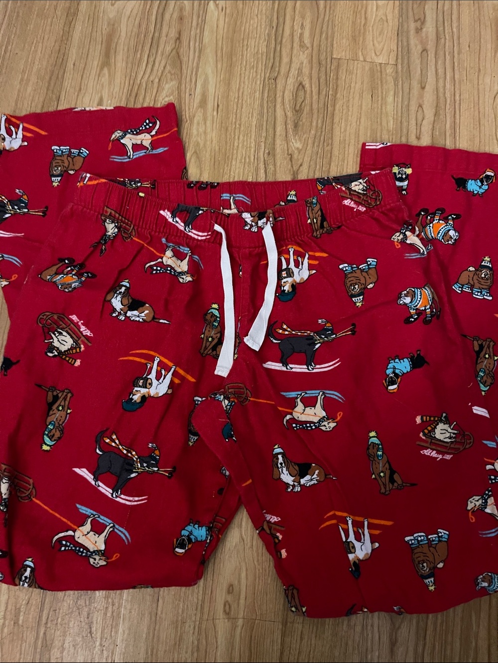 Old Navy Red Kids Pajama Bottoms with Dog Winter Print